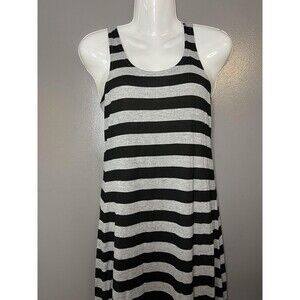 Just Love Dress Womens Small Black Gray Striped Tank Maxi Racerback Casual